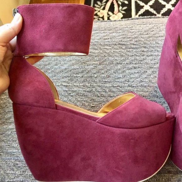 WALTER STEIGER Tilly Suede Platform Wedges Plum - Picture 4 of 8